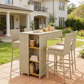 5-piece outdoor bar counter, outdoor tables and chairs, Brown 5-piece outdoor bar counter, outdoor tables and chairs, Brown
