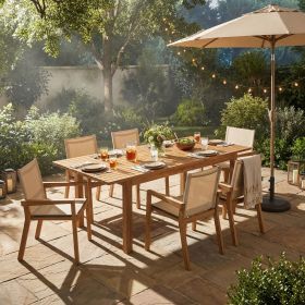 7 Pieces Acacia Wood Outdoor Dining Set s,Modern 6 Chairs 1 Large Table, Dining Furniture Set for Lawn, Backyard, Garden Deck,Poolside,Beige 7 Pieces Acacia Wood Outdoor Dining Set s,Modern 6 Chairs 1 Large Table, Dining Furniture Set for Lawn, Backyard, Garden Deck,Poolside,Beige