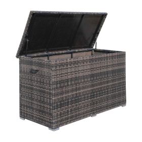 Direct Wicker Patio Brown Wicker Deck Box in Steel Frame with Storage Function Direct Wicker Patio Brown Wicker Deck Box in Steel Frame with Storage Function